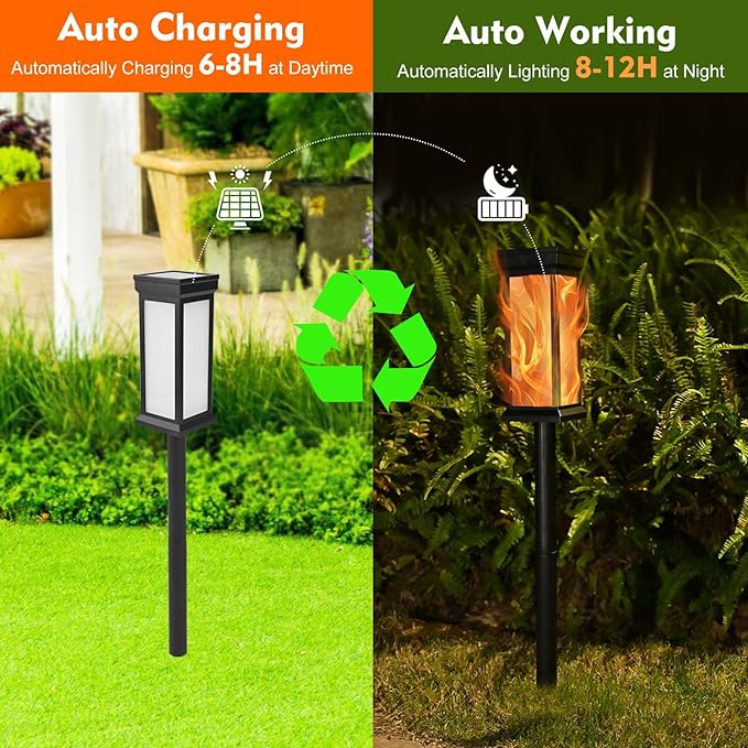 8Pack Solar Lights Outdoor Waterproof Torch Lights with Flickering Flame, Landscape Lighting for Outside, Solar Pathway Light for Patio Lawn Porch Walkway Driveway Garden Decorations for outside