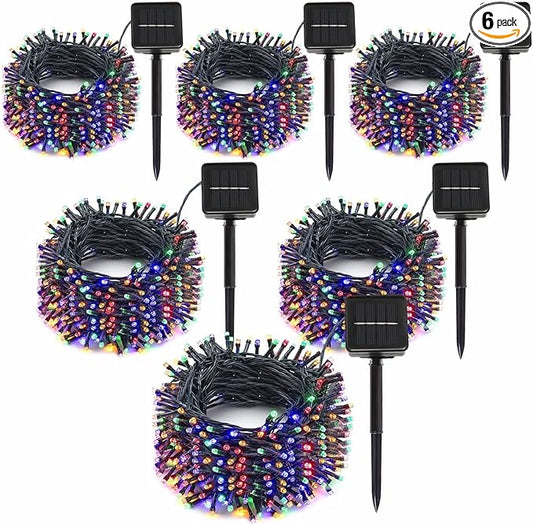 6-Pack Solar String Lights, 600 LED Extra-Long 236Ft Solar Christmas Lights Outdoor Waterproof, 8 Modes Multicolor Led Christmas Lights for Garden, Patio, Wedding, Christmas Decorations