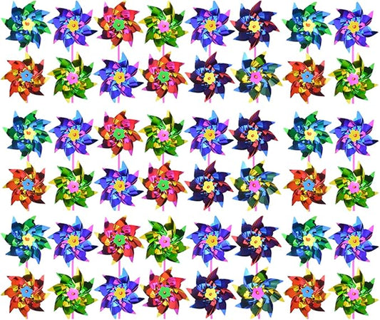 50pcs Plastic Rainbow Pinwheel,Windmill Party Pinwheels DIY Pinwheels Set for Kids Toy Garden Lawn Party Decor (50)