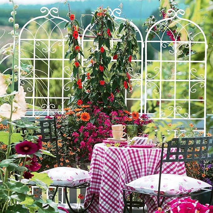 2 Pack Metal Garden Trellis 71" H Fence Rustproof Garden Trellis for Climbing Plants Support Roses Flower Outdoor Lawn, Cream White