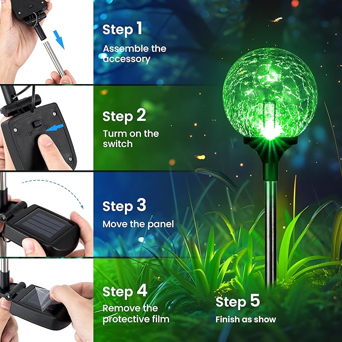 Gigalumi Solar Garden Lights Decorations 6 Pack, Outdoor Solar Lights for Yard Decorative, Multi-Colored Changing Garden Globes Waterproof Cracked Glass Ball with LED Lights Decor for Patio Landscape