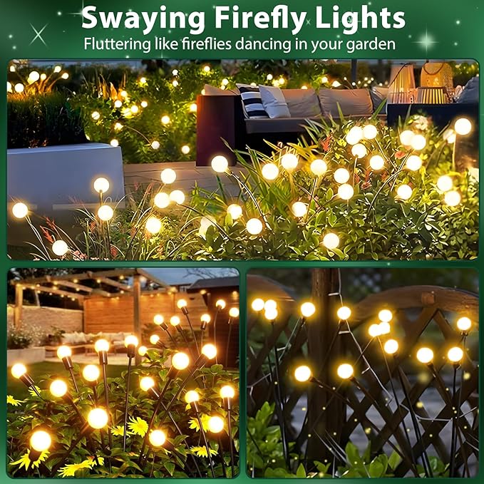 4-Pack Solar Garden Lights, 32 LED Solar Lights Outdoor for Garden Decor, Waterproof Firefly Light Outdoor (Sway by Wind), Swaying Light for Outside Yard Pathway Landscape Decorations (Warm White)