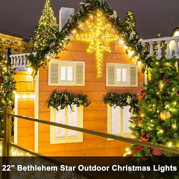 22" Bethlehem Star Outdoor Christmas Lights 90 LEDs Christmas Tree Lights Hanging Lights Mains Powered Polaris Christmas Decorations,Star of Bethlehem Lights for New Year Holiday Wedding Party Decor