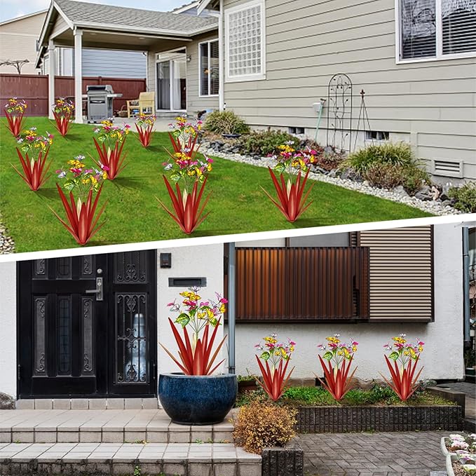 Garden Outdoor Butterfly Enlarge Thickened Wind Resistant Metal Agave Garden Art Metal Plant Country Sculpture Statue Decorations Ornaments Artificial Waterproof Butterflies(red 2pcs)