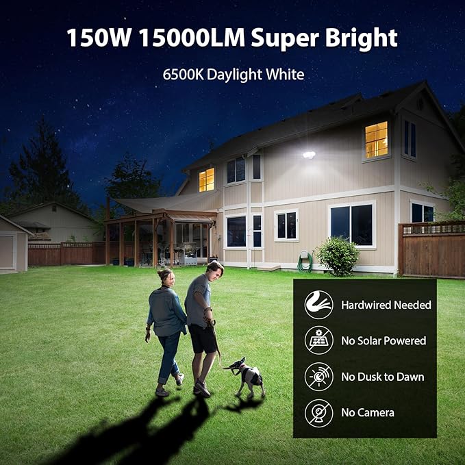 iMaihom 150W Motion Sensor Light Outdoor, 15000LM 6500K LED Security Floodlights, 3 Adjustable Head Motion Detection Light IP65 Waterproof for Yard Garage White 1pack