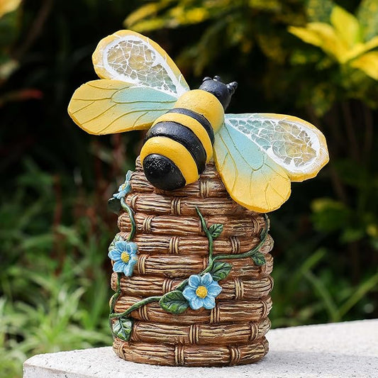 Garden Statue Bee Decor-Outdoor Statue Bees Decorations-Solar Garden Light Bumble bee Figurine Patio,Balcony,Yard,Lawn Ornament Mom Gift