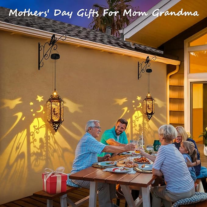 Go2garden 12.4" Outdoor Solar Lanterns Waterproof Garden Gifts Women, Moon Fairy Statue Solar Haning Lights for Patio, Yard Decorations, Mothers Day Gifts for Mom, Grandma(2Pack, Red Copper)