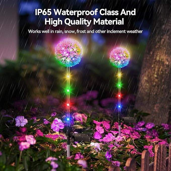 4 Pack Dandelion Solar Outdoor Lights Decorative with Colorful String Lights, Upgraded Waterproof Solar Garden Decor for Yard, Patio, Landscape Decoration