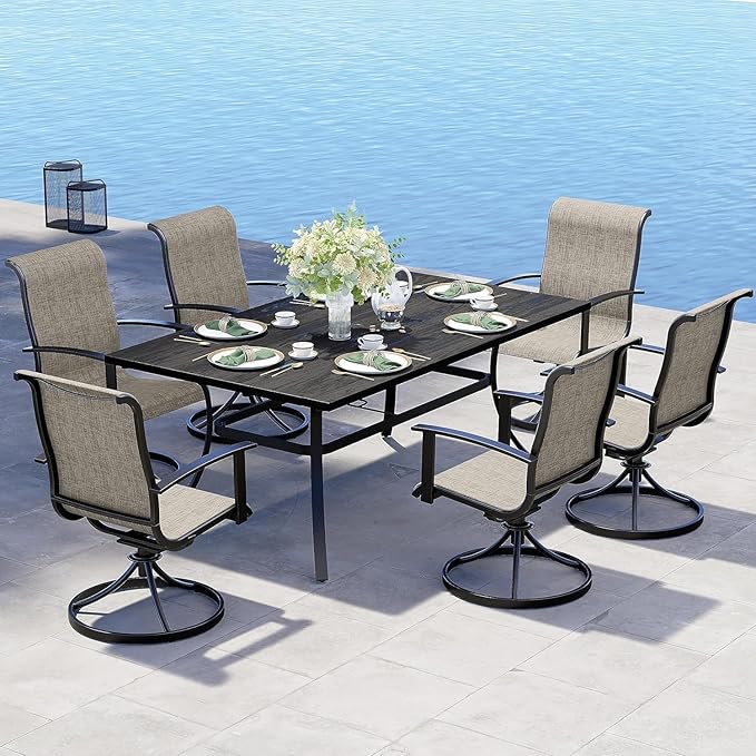Grand patio Outdoor Swivel Dining Chairs 6-Piece Patio Dining Chair Set Mesh Sling Patio High Back Swivel Rockers, Mixed Coffee