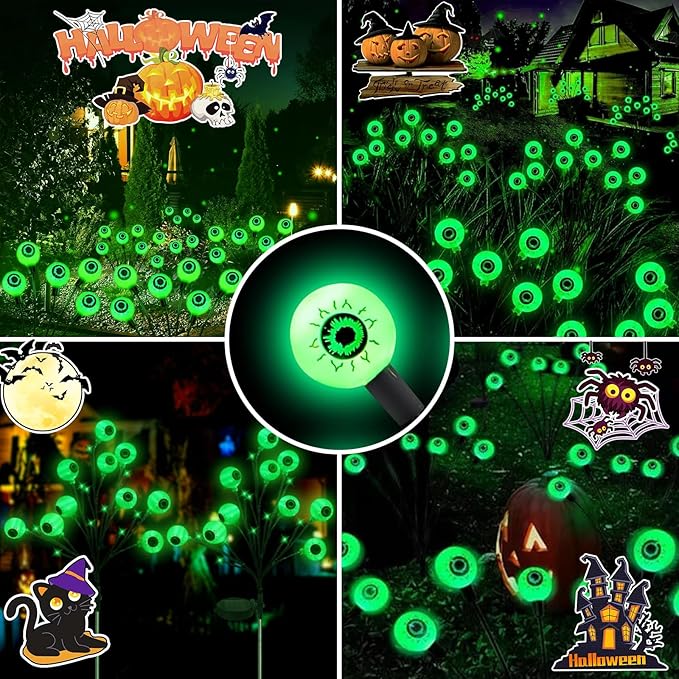 Aogist Halloween Decorations Eyeball Swaying Firefly Light Bright Long Standby Time Waterproof Outdoor Lights for Beautiful Spaces Garden Yard Lawn Pathway Porch Party Decor(Green, 4 Pack-24 LEDs)