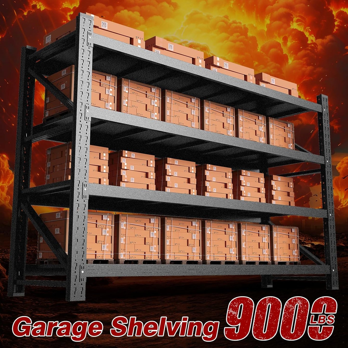 9000LBS Metal Steel Storage Shelves - 75" W Black 4 Tier Heavy Duty Rack Commercial Industrial Shelving with Adjustable Shelf for Basement Garage Warehouse - 75" W x 24" D x 70" H