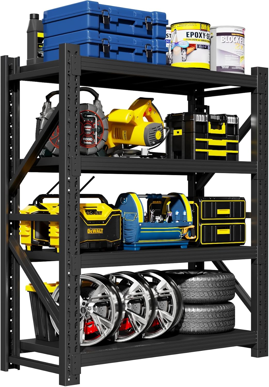 Garage Shelving Unit, 4 Tier Heavy Duty Racks, Easy Assembly, Metal Racks with Adjustable Shelves, 3000 LBS Load Capacity,for Warehouse,Basement (Black, 19.7" D x 47.2" W x 78.7" H)
