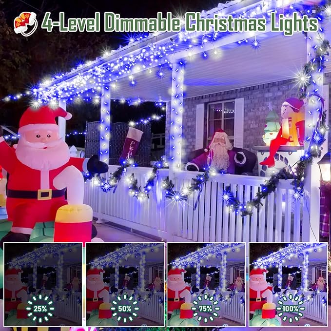 Heceltt 1600 LED 630 FT String Lights Outdoor, 8 Modes Christmas Lights, IP44 Waterproof Led String Lights with Timer and Memory for Christmas Home Party Tree Decorations (Blue and White)