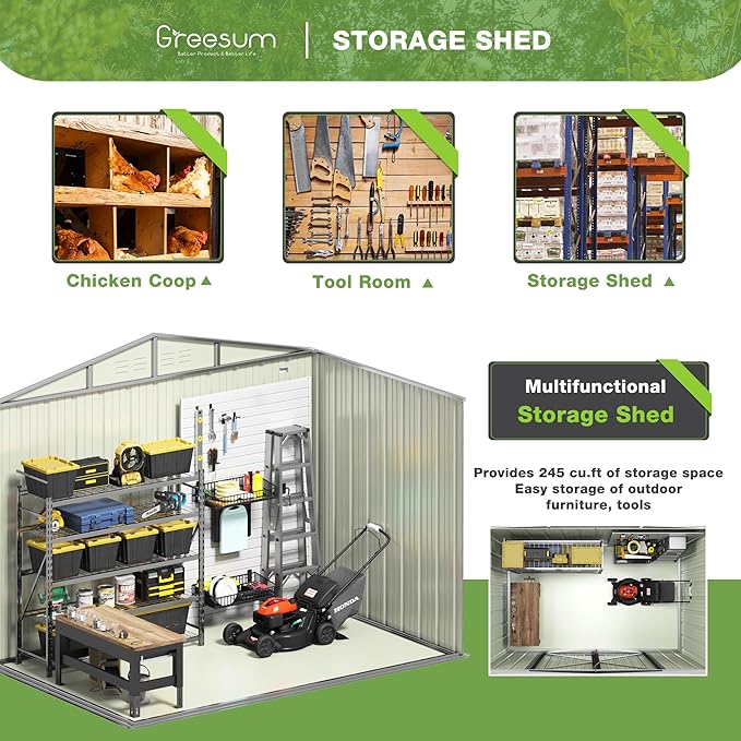 Greesum Outdoor Storage Shed 6 x 8 ft. Utility Tool Shed Metal Storage Garden Shed with Door & Lock for Patio Storage, Brown