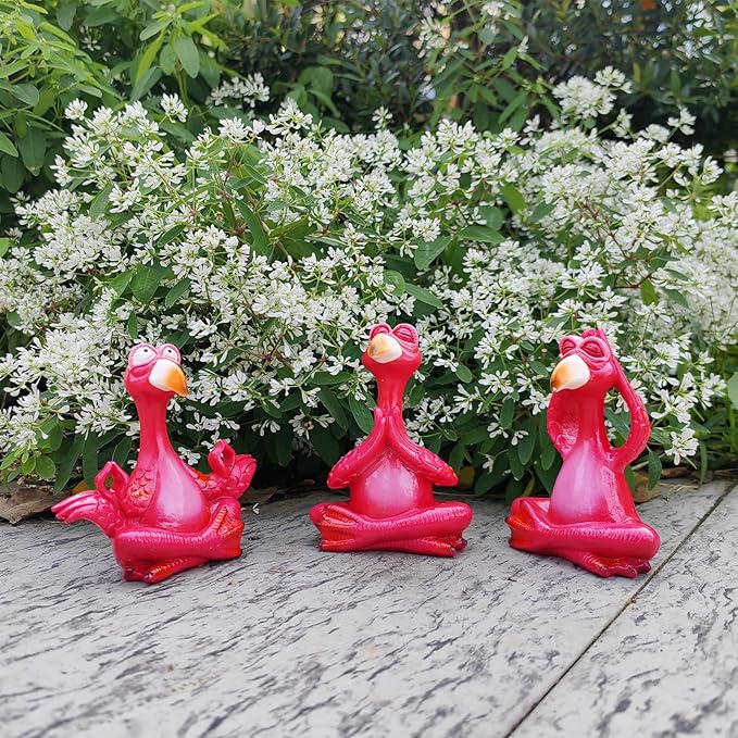 4-Inch Mini Yoga Flamingo Set – Resin Flamingo Statues for Home and Garden Decor – Fun Hawaii-Inspired Flamingo Gift for Women, Friends, and Family