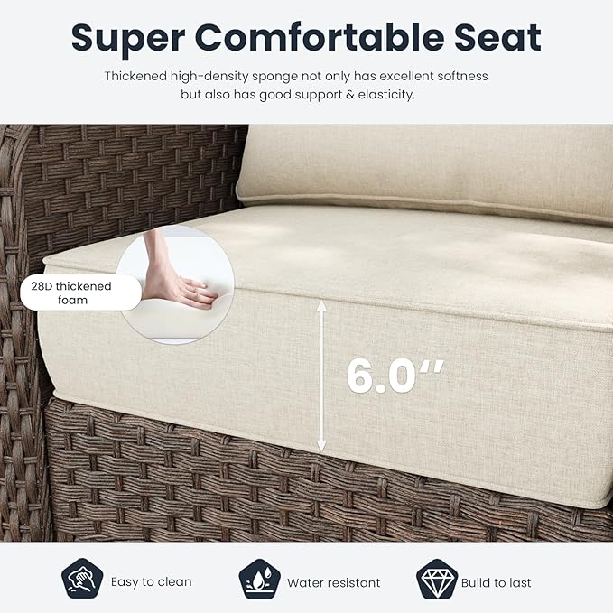 3 Pieces Outdoor Patio Furniture Sets with Single Chairs with 6-inch Thick Cushion and Side Table for Deck Lawn