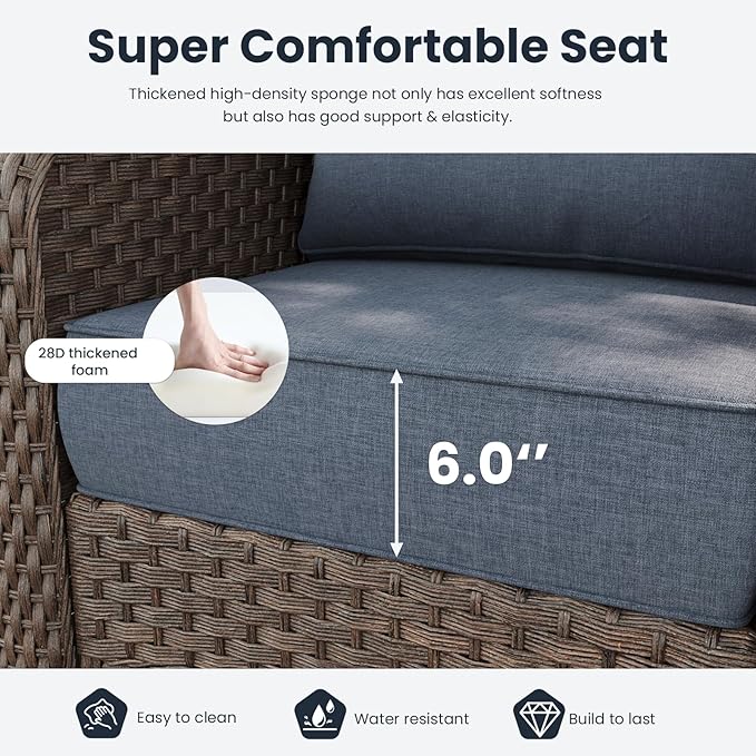 3 Pieces Outdoor Patio Furniture Sets with Single Chairs with 6-inch Thick Cushion and Side Table for Deck Lawn