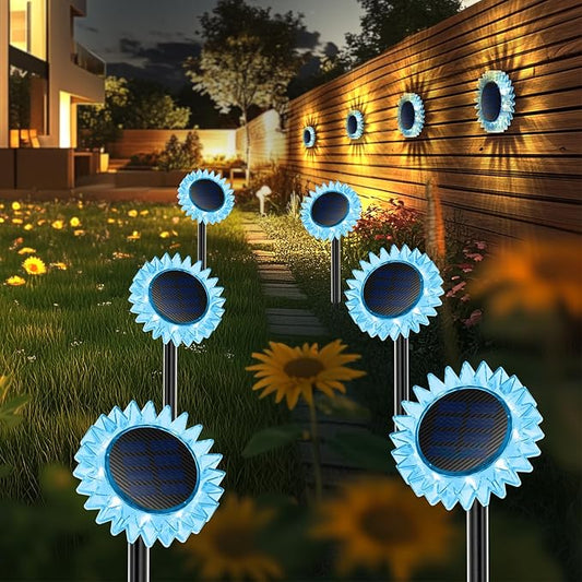 Hogni 6PK Solar Garden Lights, Ground Stake/Hang 2 in 1 Solar Sunflowers Outdoor Waterproof IP67, Outdoor Decor for Pathway Walkway Landscape Backyard Fence Decoration