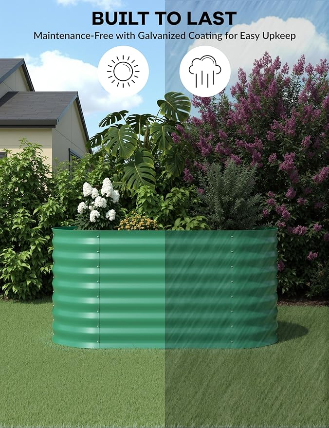 2 Pcs Raised Garden Beds Outdoor 4x2x2ft - Galvanized Steel Planter Box for Vegetables, Flowers, Rust-Resistant Garden Box, Easy Assembly Raised Beds, Durable Planters for Outdoor Plants, Green