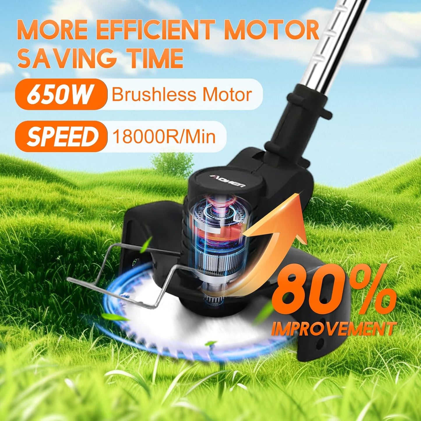 21V Electric Weed Wacker, Cordless Grass Trimmer with 2 Batteries & Charger, 3 in 1 Stringless Brush Cutter/Weed Eater/Edger/Lawn Mower with 3 Types Blade & Wheels for Garden and Yard Lawn