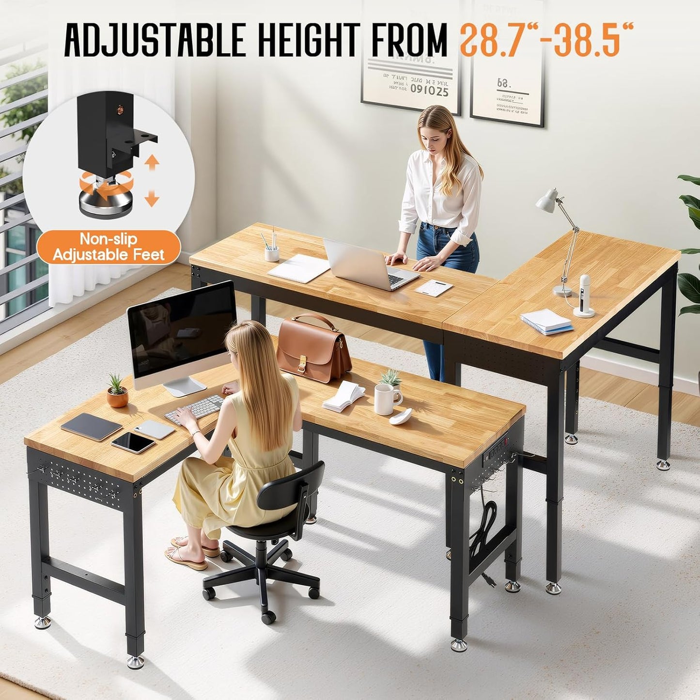 Albott 68"x48" L-Shaped Adjustable Workbench with Storage & Power Strip, Heavy Duty Tool Bench for Woodworking, Garage, Workshop, Home Office, 6000LBS Load, Pegboard & Hooks, ETL Certified