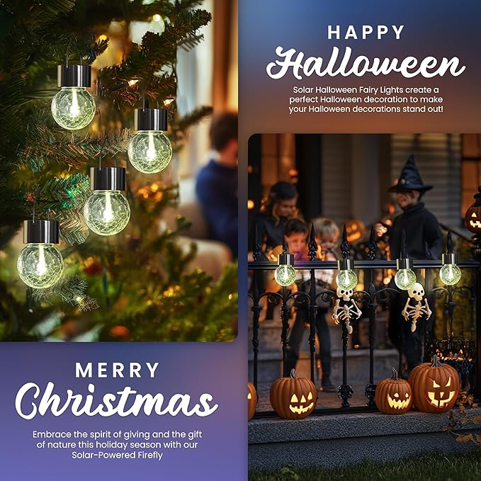 Hanging Solar Lights Outdoor,New Upgraded Moving Led Beads,Solar Powered Waterproof Lighting,4 Pack Hanging Globe Solar Lights for Garden Yard Patio Fence Christmas Decoration (Warm White)