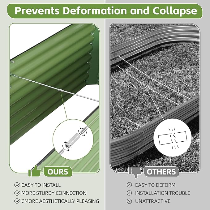 8x2x2ft Raised Garden Bed - Galvanized Deep Root Planter Boxes Outdoor with Wing Nuts and Safety Edges for Gardening Vegetables, Flowers, Herbs, Succulents - Olive Green