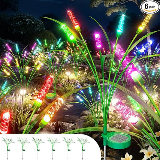 6 Packs Reeds Solar Garden Light with Multiple Color Gradients, 30 Inch Garden Solar Light with 36 Bulbs, Intelligent Light Control System, IP65 Waterproof, Outdoor solar light for decorating Pathway