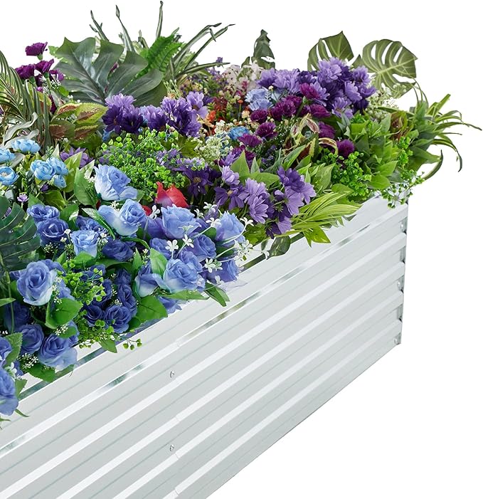 12x2x1.5FT Galvanized Raised Garden Beds Kit Large Outdoor Metal Gardening Planter Box for Vegetable Elevated Flower Herbs, Silver