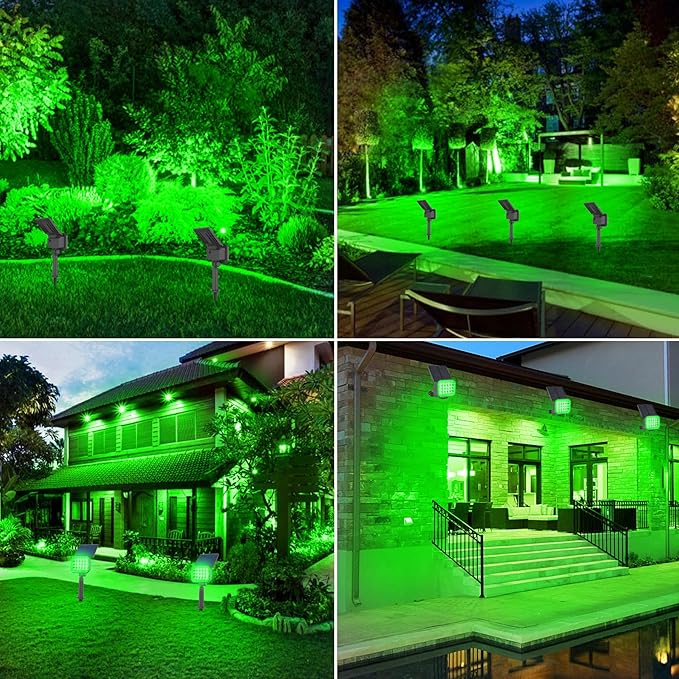 Green Solar Spot Lights Outdoor, St. Patrick's Day Decor Spotlight Waterproof IP65, Adjustable Panel Solar Landscape Spotlights for Tree Yard Halloween Christmas Decor 6 Pack