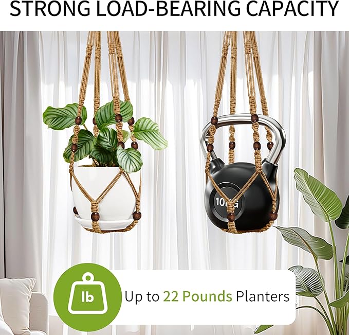 3 Pack Macrame Plant Hanger - 43"/35"/29" Different Sizes, Hanging Planter Basket Flower Pot Holder for Indoor Outdoor, with Wood Beads, Boho Home Decor, Brown (POTS NOT Included)