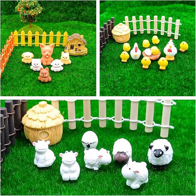 100 Pcs Mini Resin Animals Figures, Farm Tiny Plastic Animals Figurines to Hide Miniature Fairy Garden Decorations Accessories