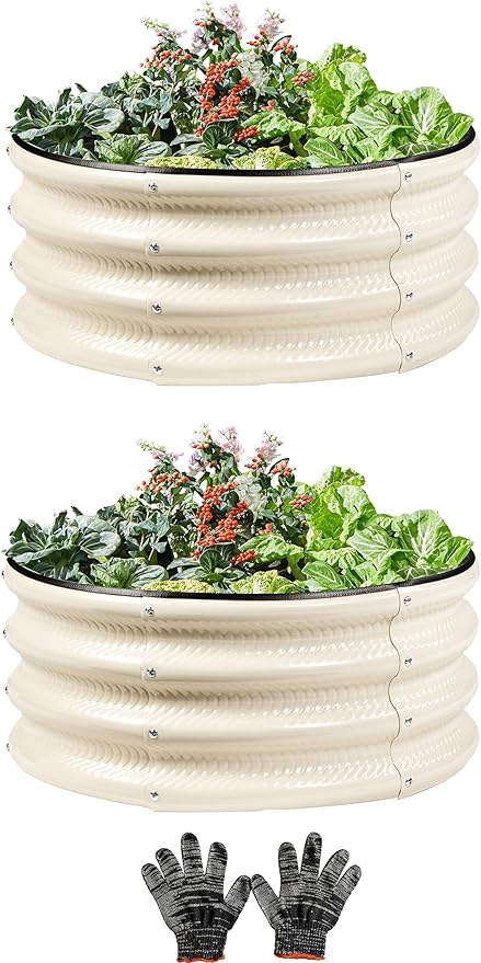 2Pack 2x2 FT Round Raised Garden Bed, Galvanized Planter Raised Beds for Outdoor Vegetables, Flowers & Herbs, Heavy-Duty Metal Raised Garden Beds, Rust-Resistant & Easy Assembly (White)