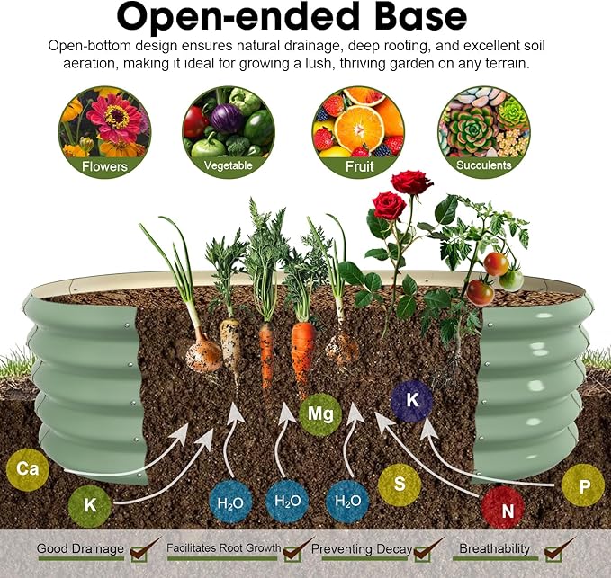 4x2ft Oval Galvanized Raised Garden Bed Kits 16" Tall Outdoor Large Metal Modular Planter Box 9-in-1 Raised Beds for Gardening,Vegetables,Fruits,Flowers & Herbs (Green)