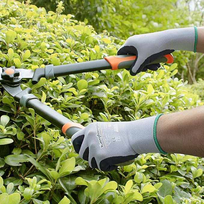 6-Paris Large Work Gloves for Men and Women, Nitrile Coated Safety Protective Gloves with Grip, Ideal for Gardening, Warehouse, Mechanic, Light Duty Construction Work