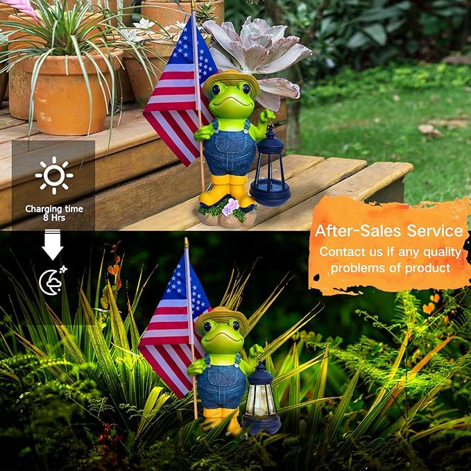 Garden Statues Frog with Solar Lantern, Outdoor Frog Figurine Decorations for Patio Yard Lawn Ornaments, Gifts for Mom/Grandma Birthday Housewarming