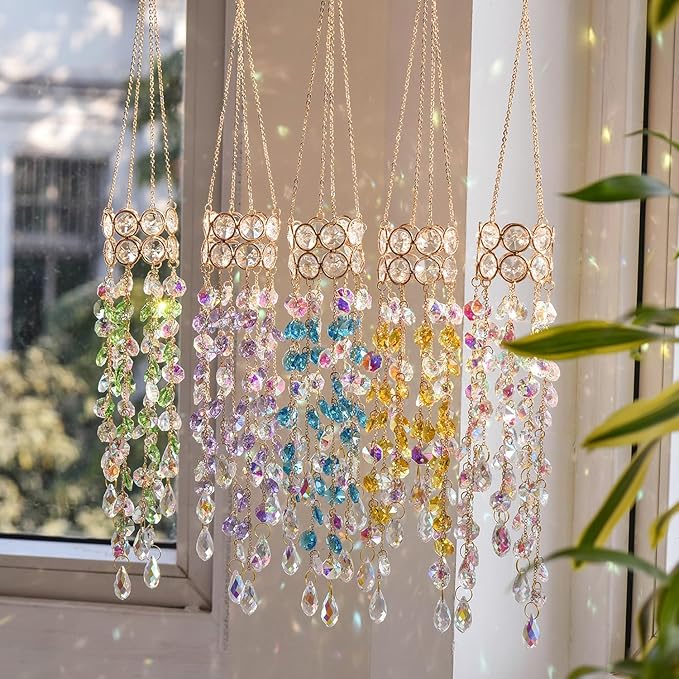 Hanging Window Garden Crystal Sun Catcher, Gold-Plated Sun Catcher for Indoor and Outdoor Decoration, Light Catcher, Party Crystals (Purple)