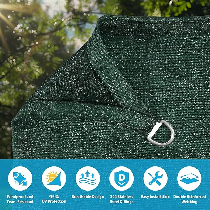 Amagenix Sun Shade Sail 16'X24' Curved Edge Outdoor Shade Canopy Dark Green Breathable 95% UV Block Shade Cloth for Patio Garden Backyard (We Make Custom Size)