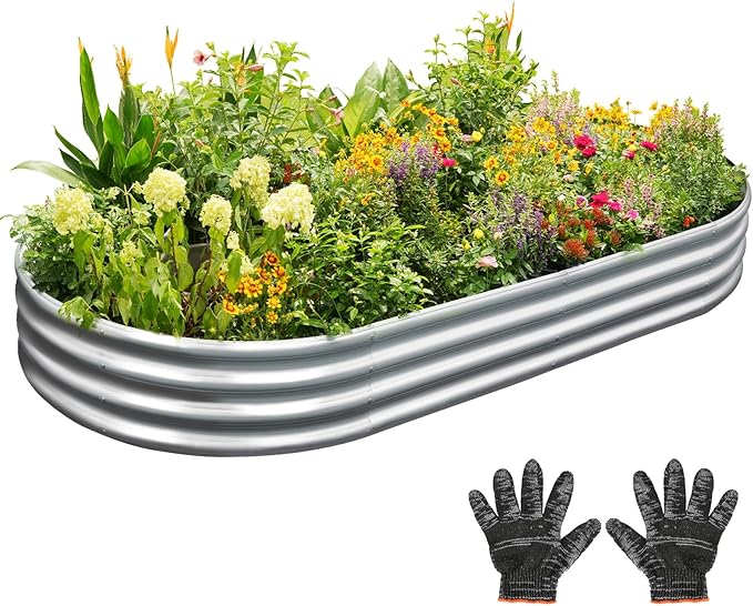 Garden 4x2x1ft Galvanized Raised Garden Bed Kit - Metal Planter Boxes for Vegetables/Herbs/Flowers, Heavy-Duty Steel Outdoor Garden Box with Reinforced Edges(4X2X1FT)