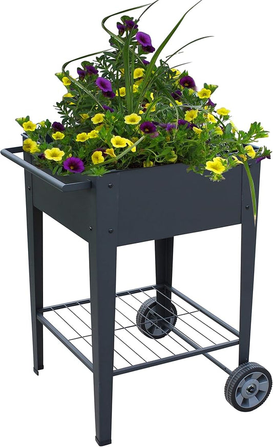 GarraÌ Raised Planter Box -Garden Cart with Wheels, Movable Square Outdoor Elevated Garden Bed with Wheels- Grow Vegetables Flowers Herbs on Patio, Deck, or Yard