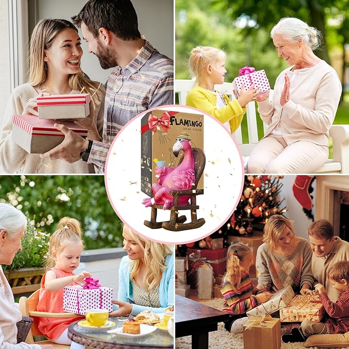 Goodeco Solar Flamingo Statue Outdoor - Perfect Relaxing Fairy Garden Gifts, Great as Birthday or Mom Gifts - 8.1 inches Tall, Pink