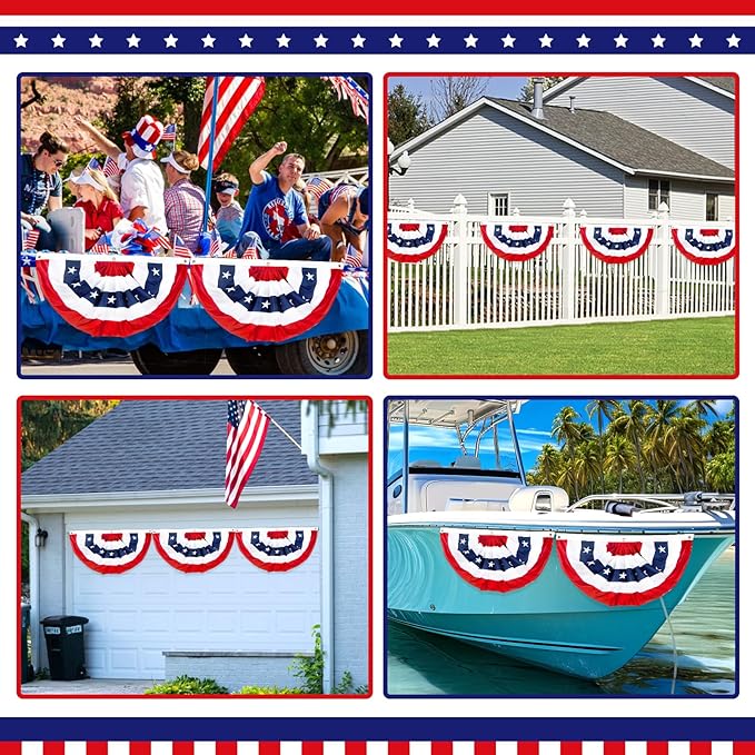 2x4 Ft American Bunting Flags Outdoor, USA Pleated Fan Flag for Outside, 4th of July Decorations Memorial Day Patriotic Flags Bunting Outdoor Indoor Decor (Set of 3)
