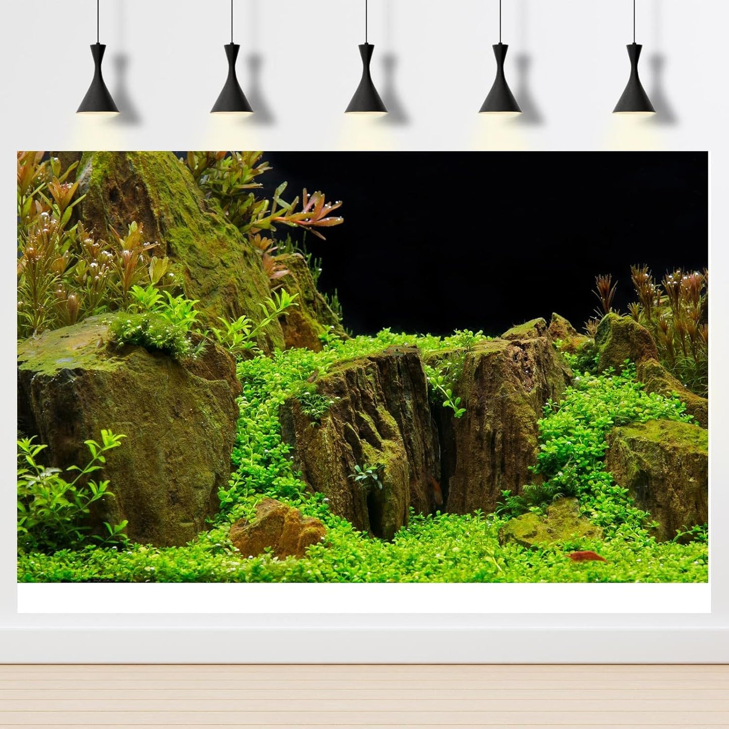 Aquarium Background Exquisite Underwater Grass with Moss Aquarium Backdrop Mysterious Stone Aquarium Background Durable Vivid and Fresh Leaves Background Tank Backdrop Decor Vinyl 36x20in