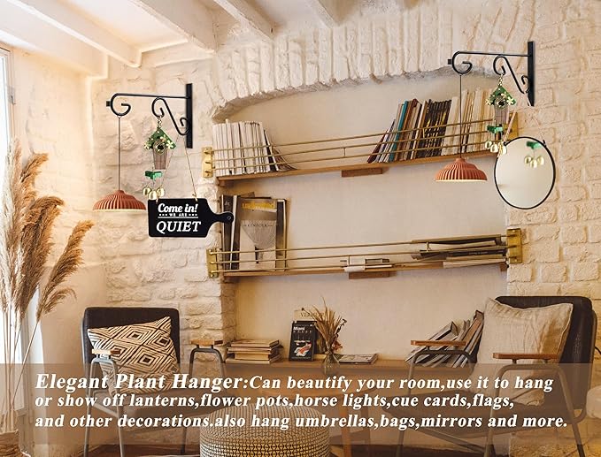 Hanging Basket Hooks 2Pcs Plant Hook,Hanging Plant Hanger Outdoor 9in Metal Plant Bracket for Hanging Flower Baskets,Planters,Lanterns,Wind Chimes