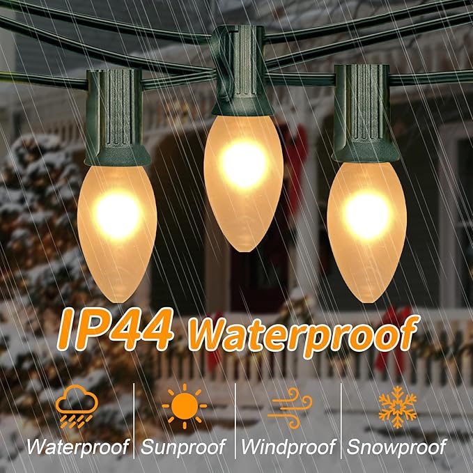 25 FT C9 Frosted Christmas Lights,Warm White Outdoor Christmas Lights with 26 Bulbs(1 Spare), C9/ E17 Base,Old Fashioned Christmas Lights for Roofline, Yard, Garden, Wedding Decorations