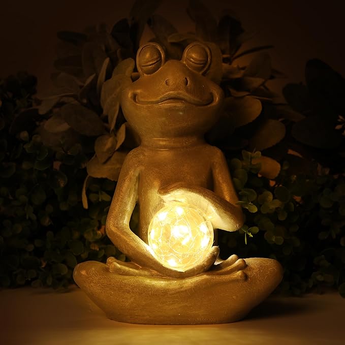 halpssfm Solar Meditating Yoga Frog Statue - Housewarming Gifts for Women/Mom - Zen Garden Figurines for Lawn, Patio, Yard, Porch Decor - Gift Ideas