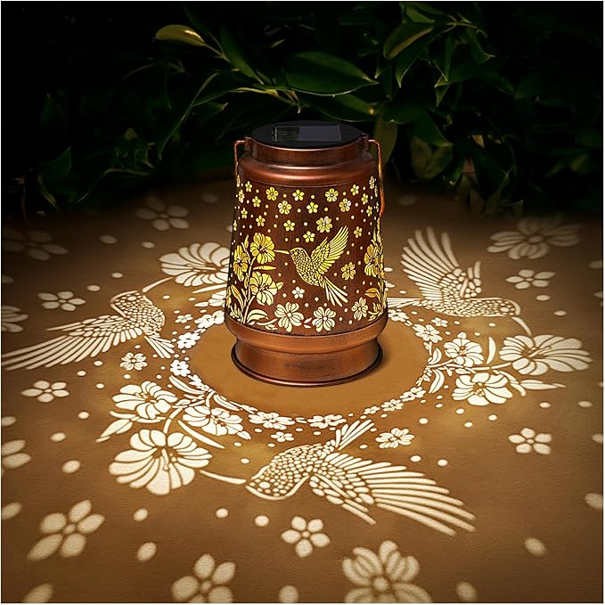 Hummingbird Solar Lanterns Outdoor Waterproof Garden Decor Birthday Gifts for Women Mom Grandma Hanging Solar Lights Metal Lantern Decoration Outside for Porch,Patio,Yard,Backyard