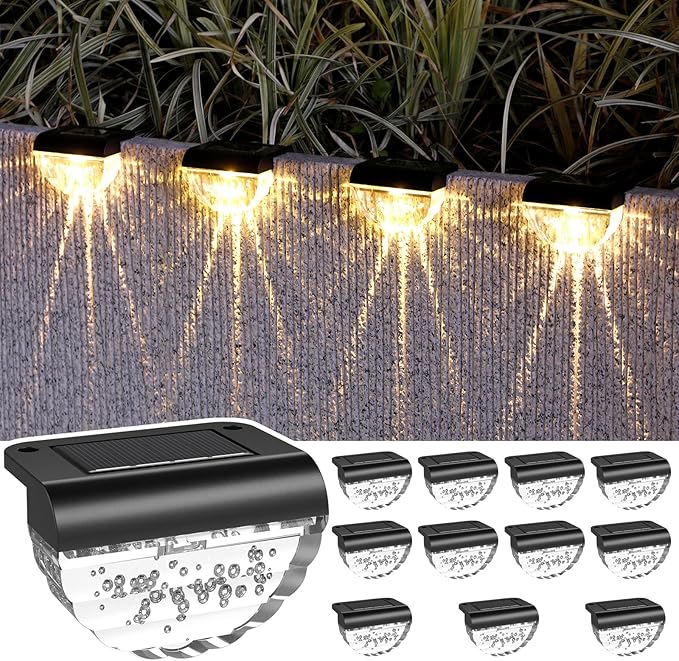 12 Pack Solar Deck Lights Outdoor, Solar Step Lights Waterproof for Outside, Yard, Patio, Garden, Pool, Railing, Stairs, Fence (Warm White)