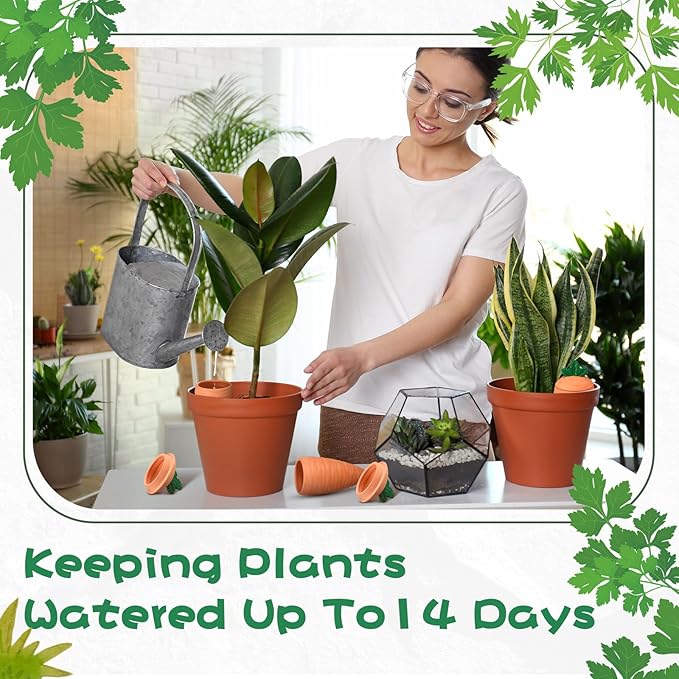 4 Pcs 24oz Terracotta Watering Spikes Self Watering Planter Insert Terracotta Stakes Olla Pot for Outdoor Indoor Garden Plants, Easy to Refill(Carrot)