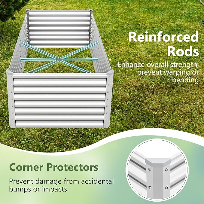 Giantex 6x3x2ft Raised Garden Bed, Large Metal Elevated Rectangular Planter Bed, 271 Gallon Capacity, Outdoor Planting Garden Box for Vegetable Flower Herb Grow (Silver)